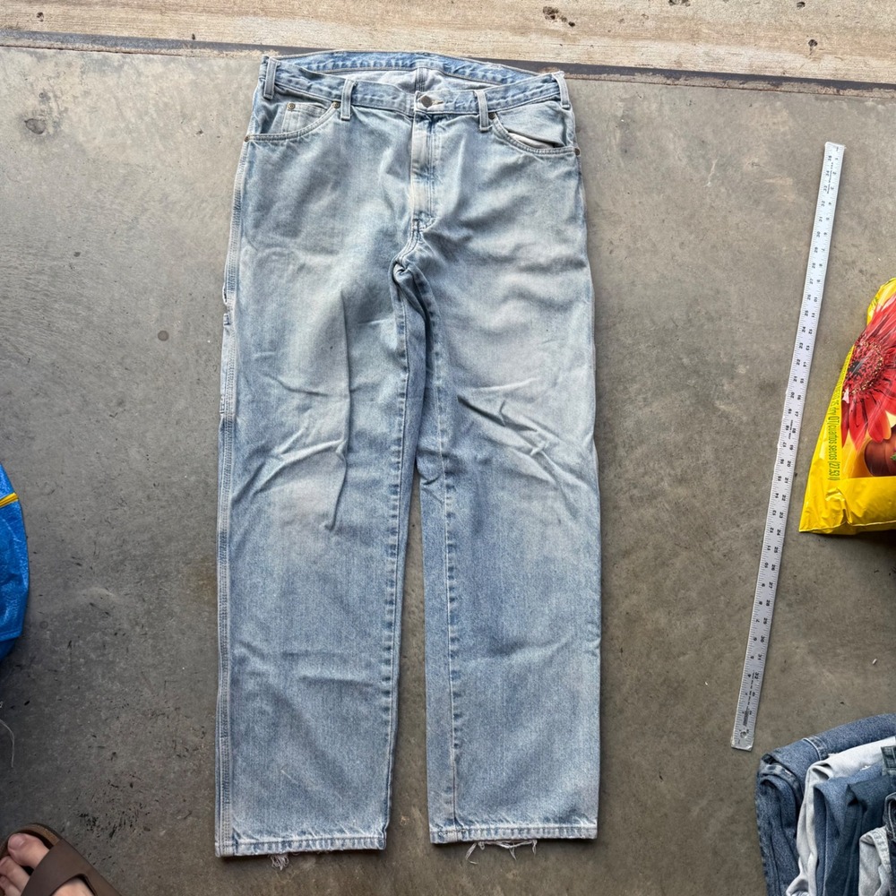 Dickies Carpenter Jeans Light Wash Denim Workwear Pants Blue Mens 35x32